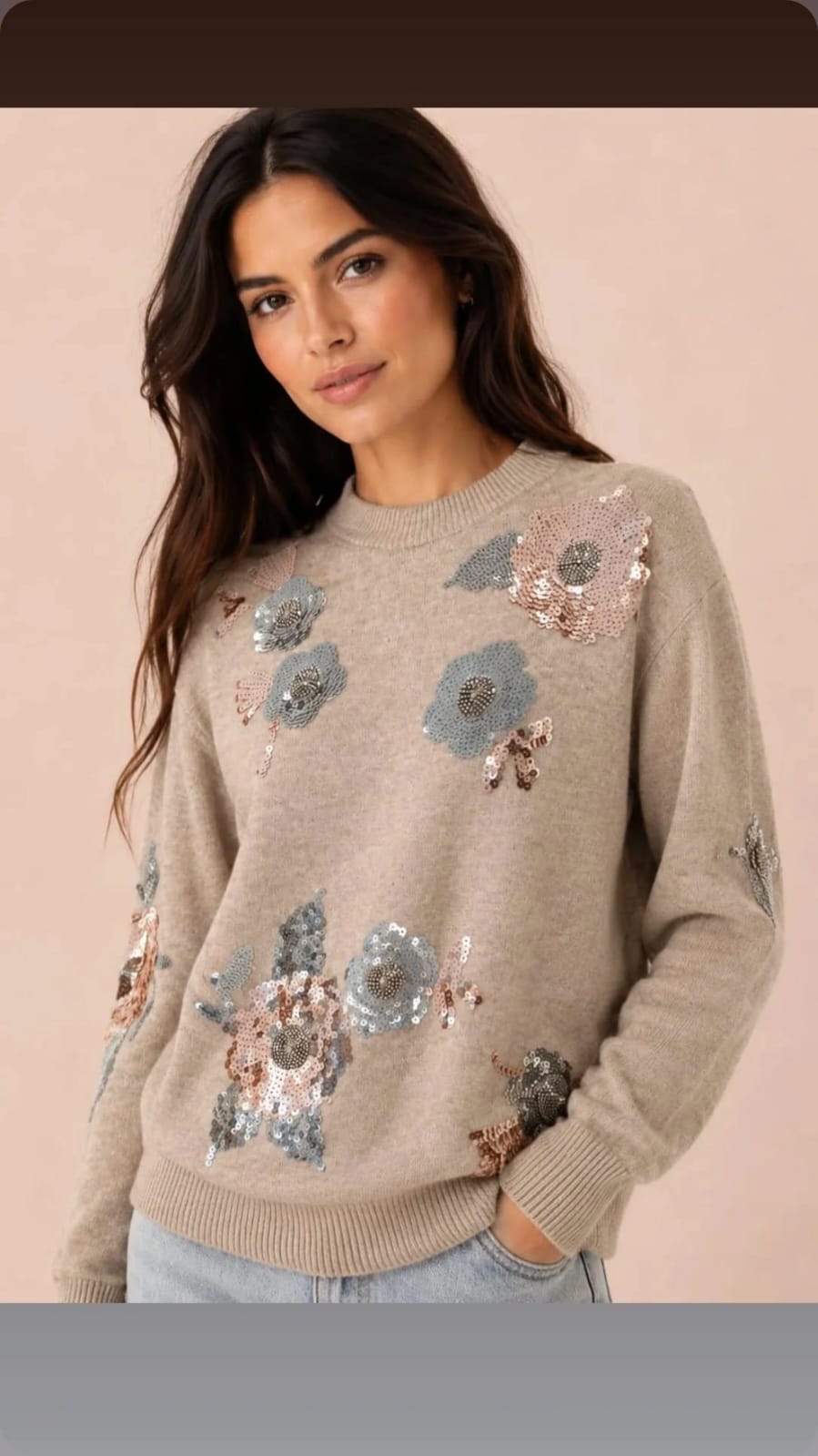 BUZO TEJIDO FLOR  - BEIGE