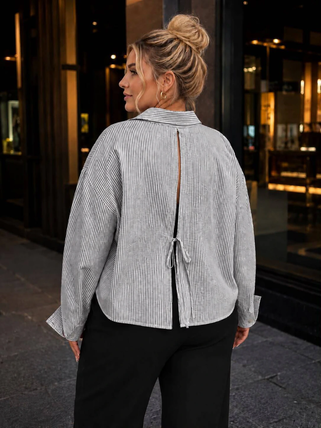 CAMISA RAYADA C/LAZO EN ESPALDA